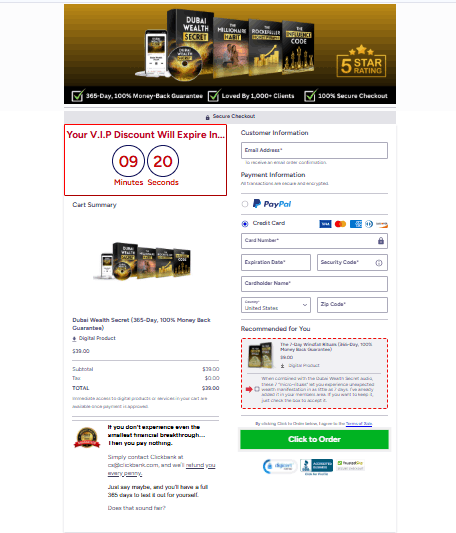 Dubai Wealth Secret checkout page 